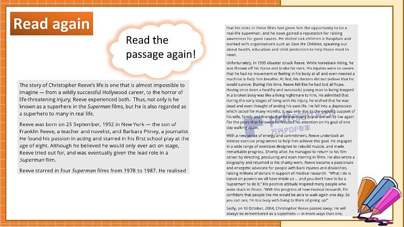 北师大版高中英语必修第二册  Unit 6 The admirable Lesson 3 The superhero behind superman（2） PPT课件07