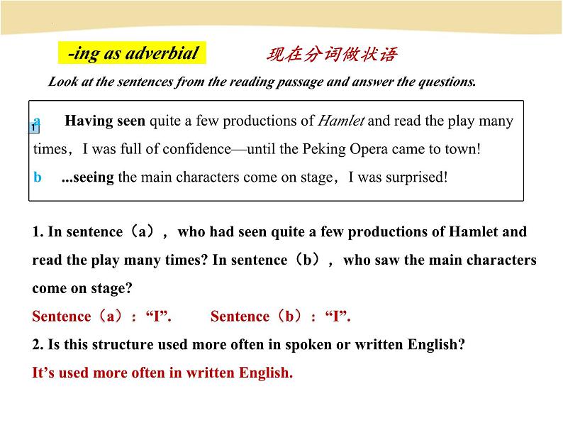 Unit 4 Stage and screen-Using language 现在分词作状语课件02