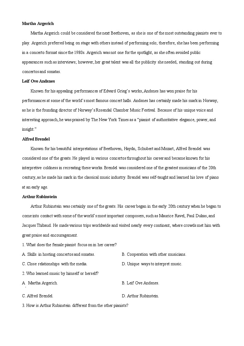 福建省山海联盟2023-2024 学年高二上学期期末英语试卷（Word版附解析）03