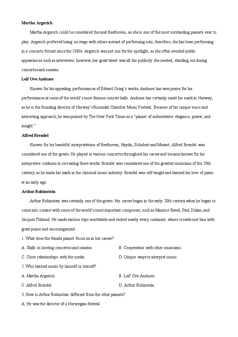 福建省山海联盟2023-2024 学年高二上学期期末英语试卷（Word版附解析）03