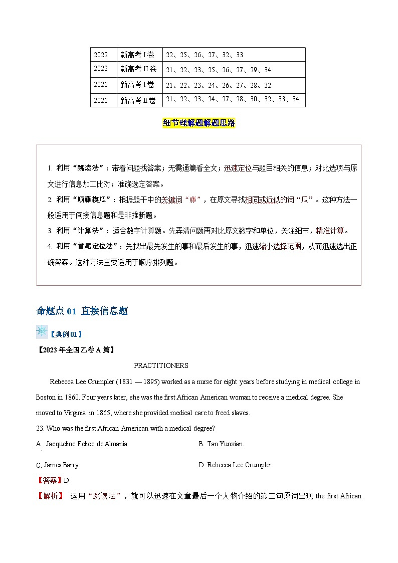 题型01 细节理解题（解题技巧）-备战2024高考英语答题技巧与答题模板02