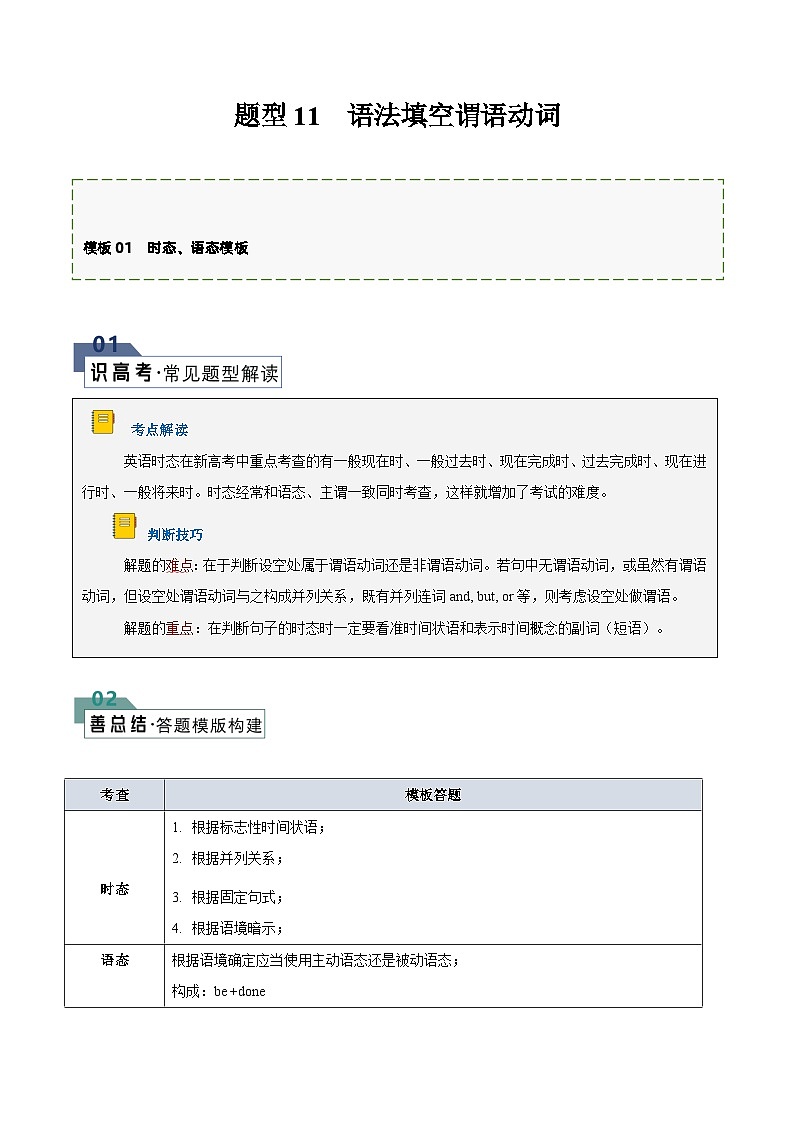 题型11 语法填空有提示词：谓语动词时态、语态和主谓一致（答题模版与解题技巧）-备战高考英语答题技巧与模板构建（原卷版）第1页
