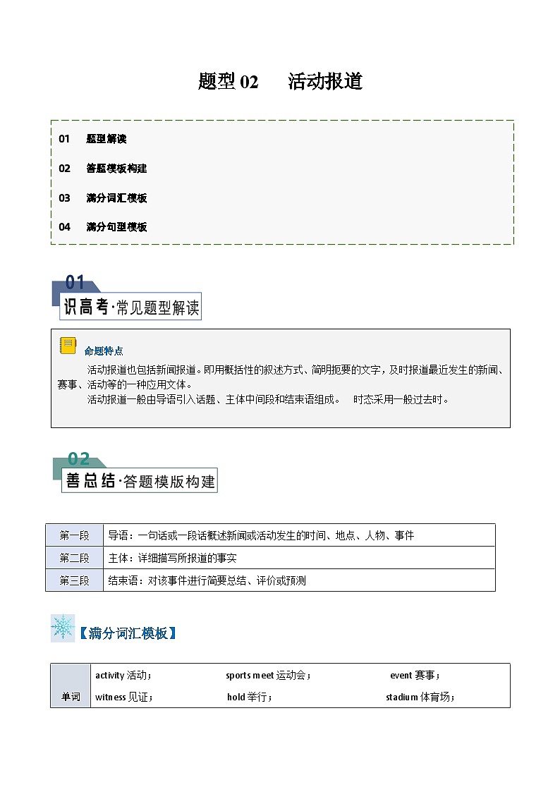 题型02 活动报道（答题模板与解题技巧）-备战2024高考英语答题技巧与答题模板01