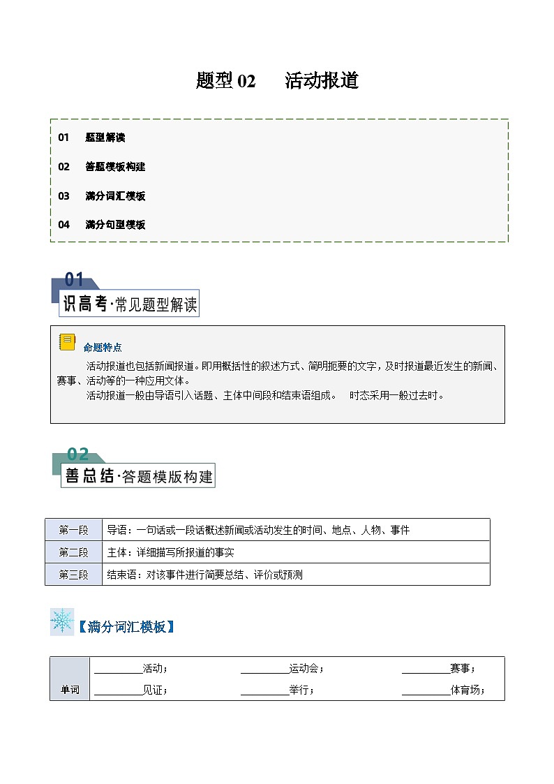 题型02 活动报道（答题模板与解题技巧）-备战2024高考英语答题技巧与答题模板01