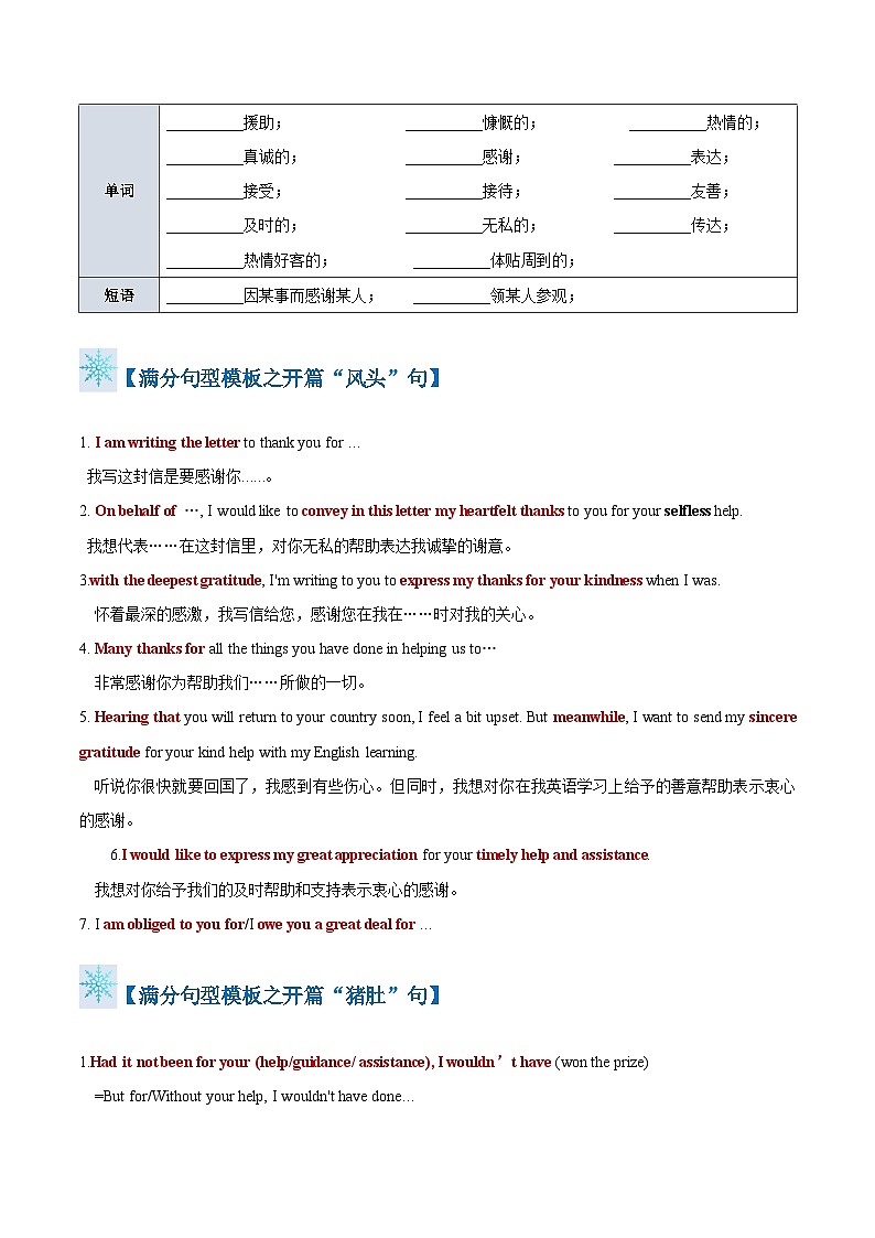 题型10 感谢信（答题模板与解题技巧）-备战2024高考英语答题技巧与答题模板02