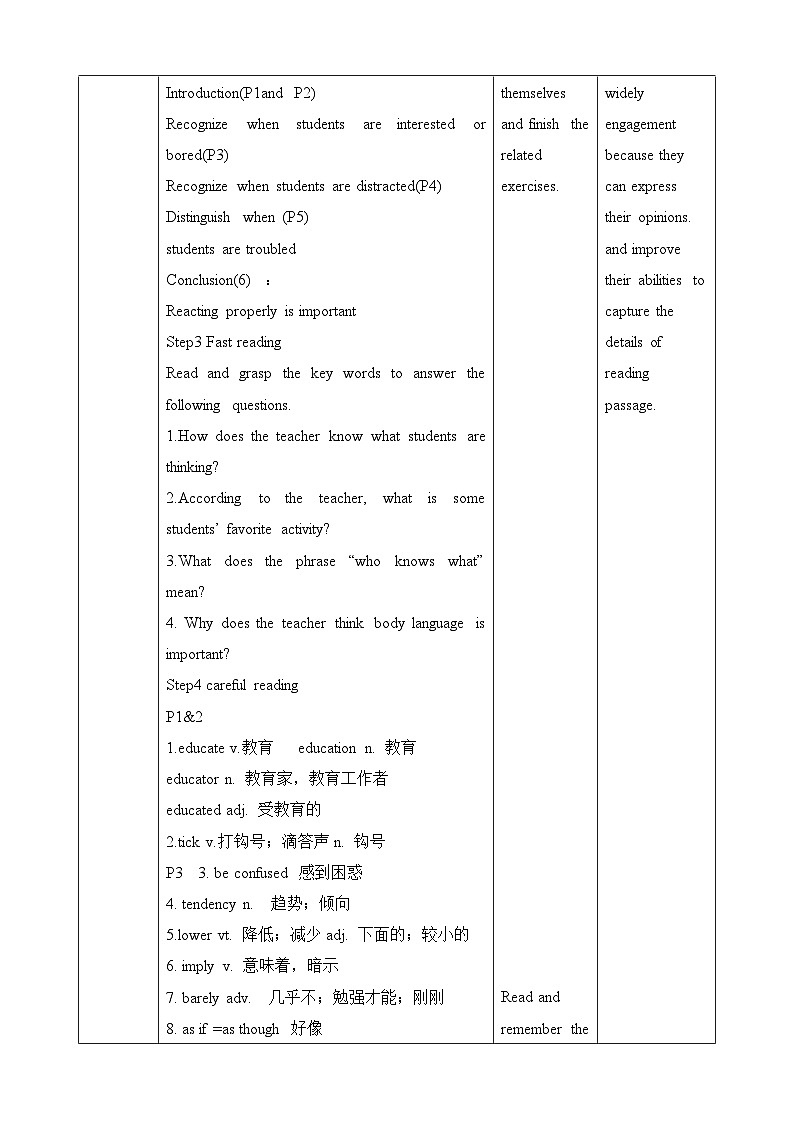 人教版高中选择性必修1英语 Unit4 Body language Period 5 How do I know my students 教案02