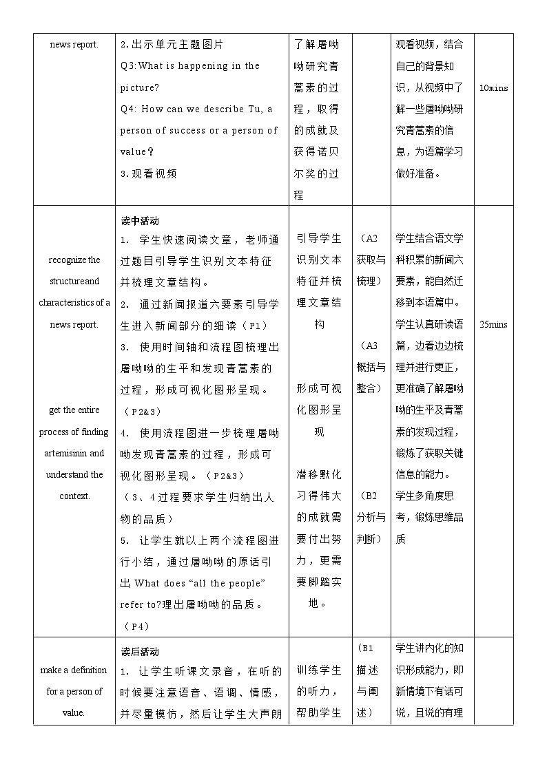 人教版选修一英语1.1-1.2 Unit1 People of Achievement Reading and Thinking 教案第3页