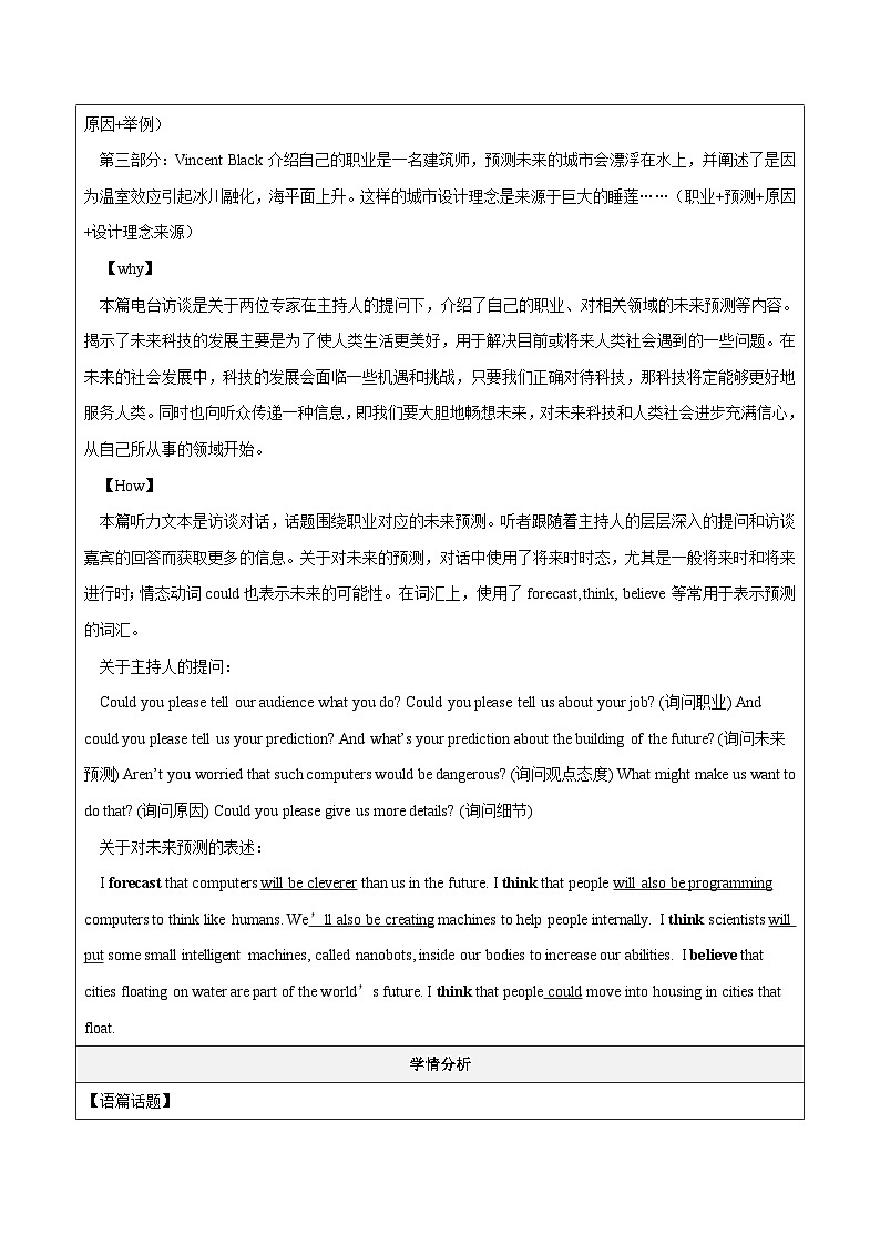 人教版选修一英语Unit 2 Looking into the future Using Language1 听说课  教案02