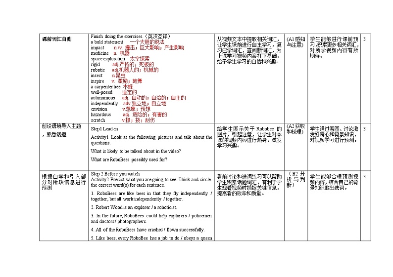 人教版选修一英语Unit 2 Looking into the future video time 教案03