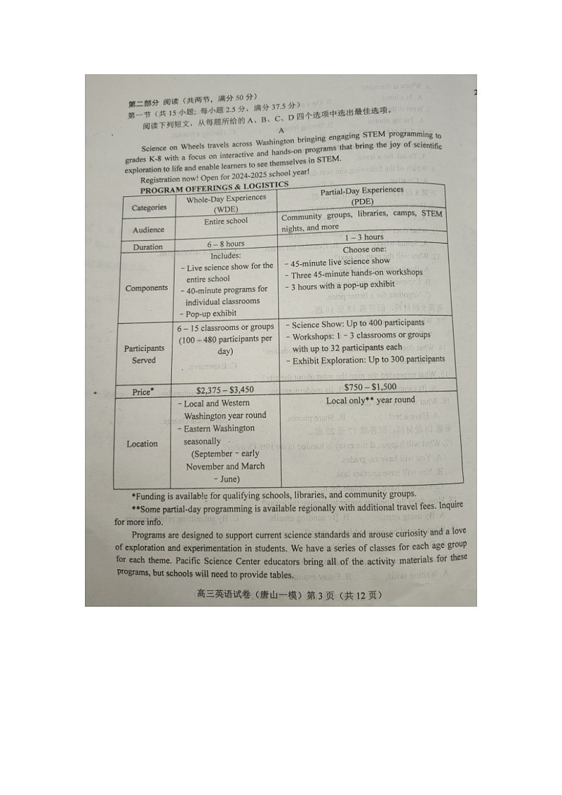 2024届河北省唐山市高三下学期一模英语试题第3页