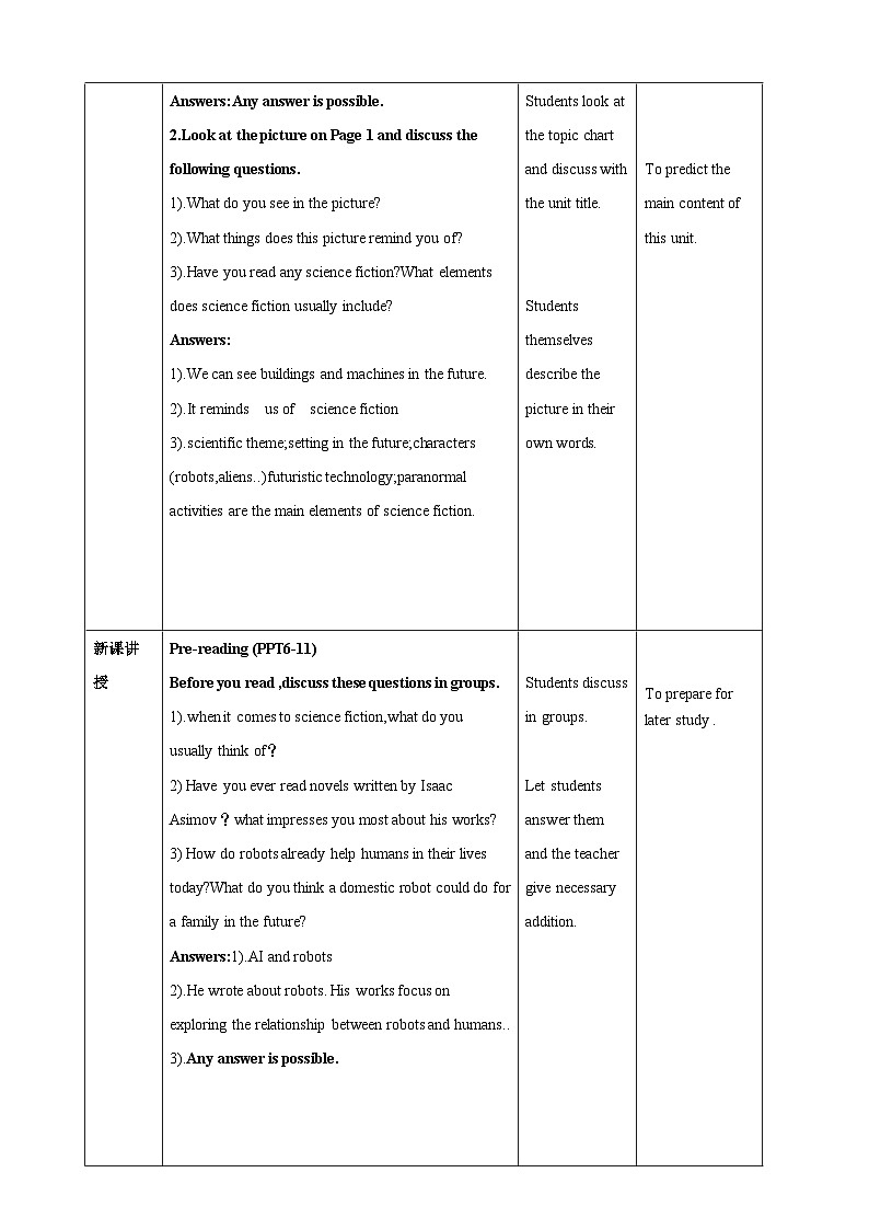 选必四unit 1 science fiction Period 1 Reading and Thinking教案02