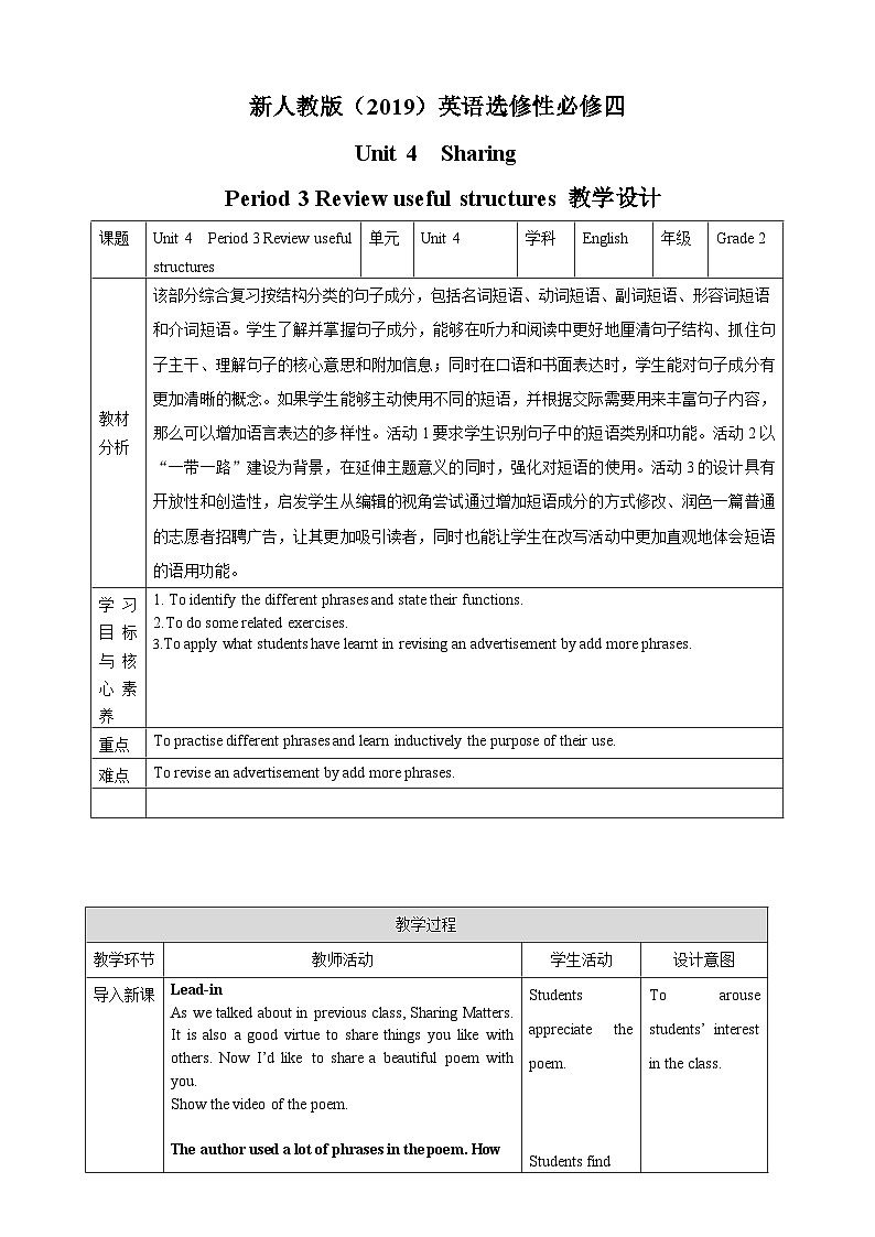 unit 4 Sharing Period 3 Review useful structures教案01