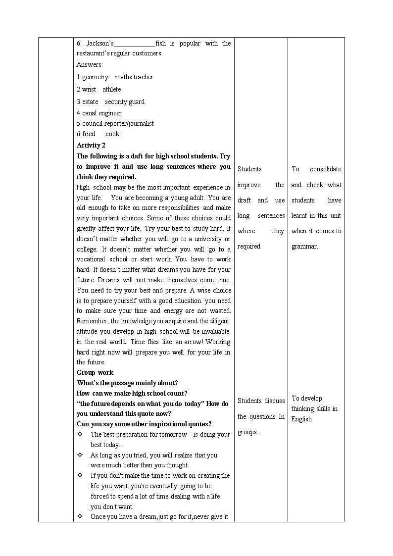 Unit 5 Launching your career period 6 Assessing your progress 教案 教案03