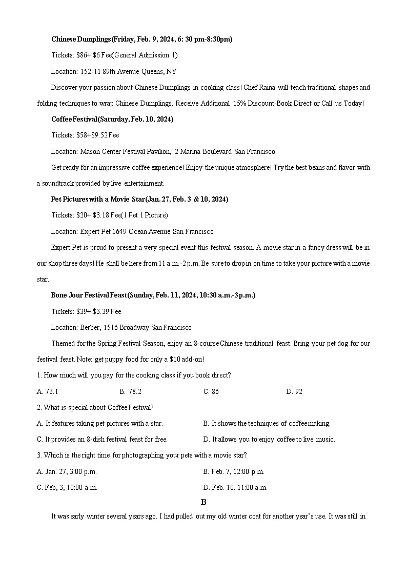 精品解析：四川省雅安市天立教育集团2023-2024学年高一下学期开学考试英语试题（原卷版）第3页