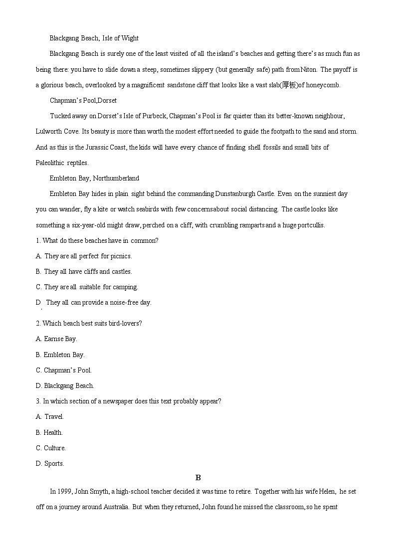 浙江省舟山市白泉高级中学2023-2024学年高二上学期期中考试英语试卷（原卷版+解析版）03