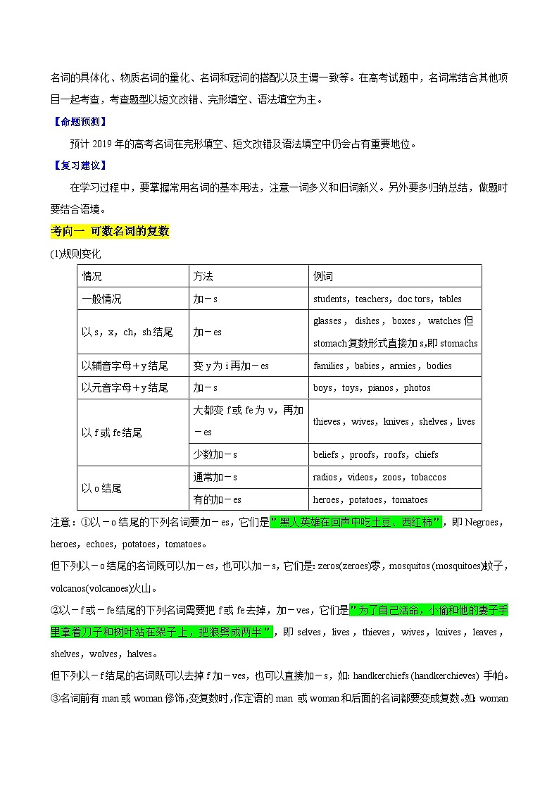 最新高考英语考点一遍过（讲义） 考点02 名词02