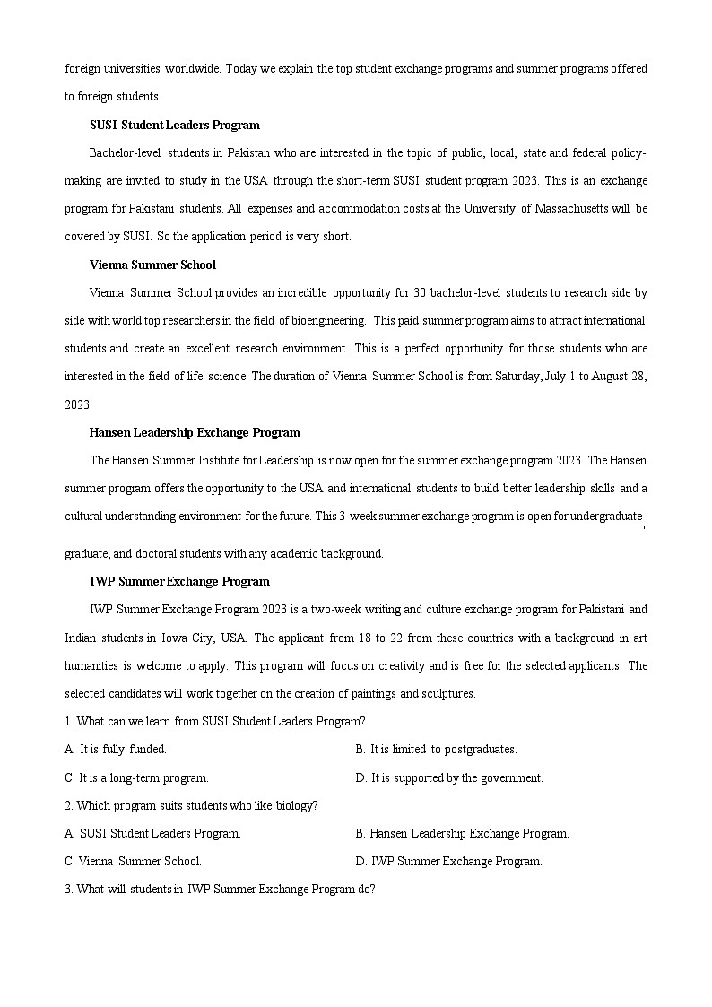 黑龙江省哈尔滨市六校2023-2024学年高三上学期期末联考英语试题（原卷版+解析版）03