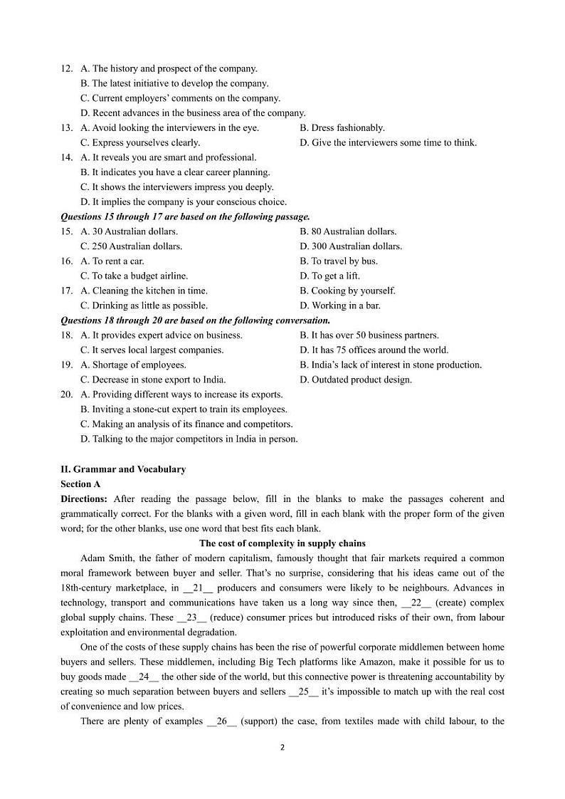 2023届上海市黄浦区高三二模英语试卷含答02