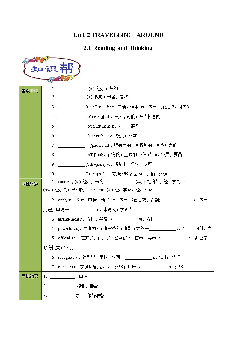 Unit 2-1 Reading and Thinking -高一英语同步精品讲义（人教版必修第一册）第1页