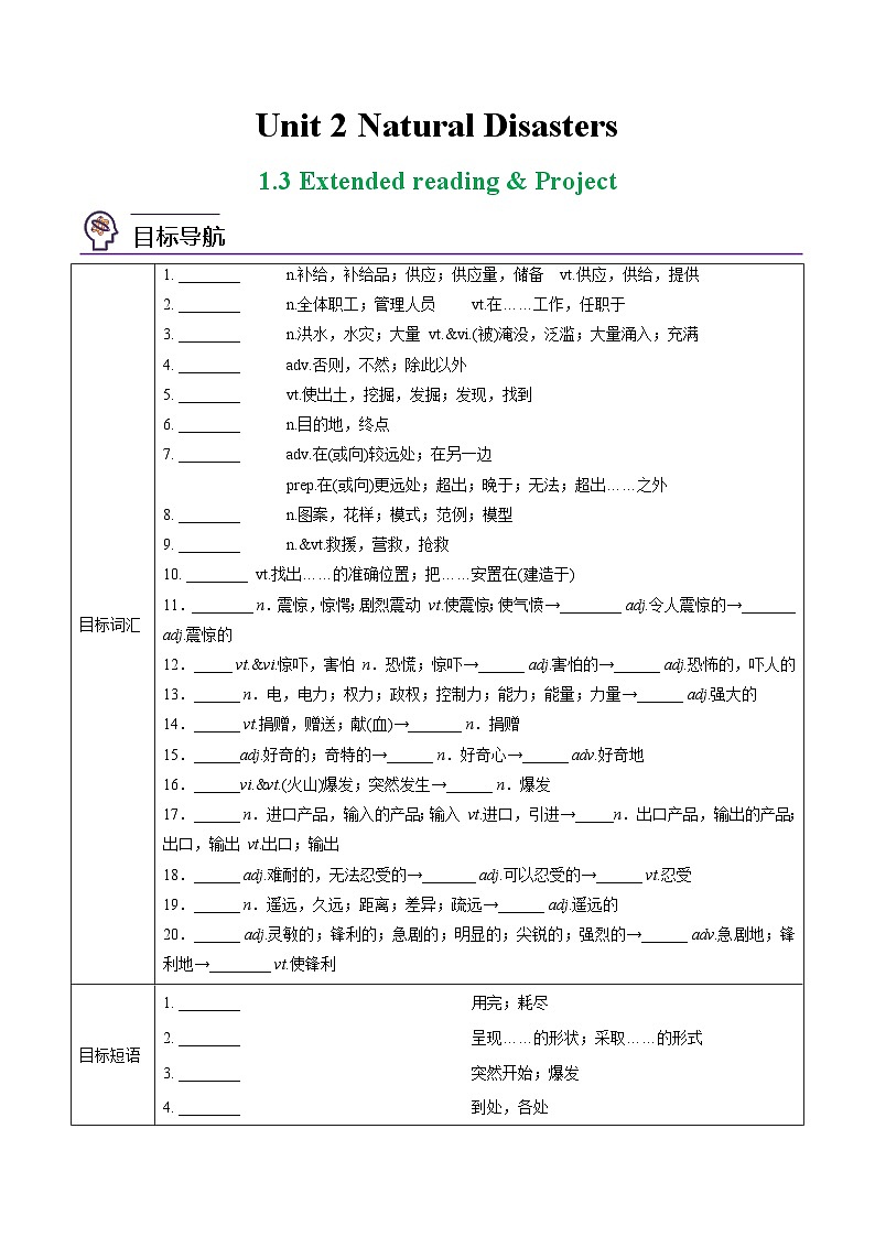 2.3 Extended Reading & Project - 高一英语同步精品讲义（译林版必修第三册）01