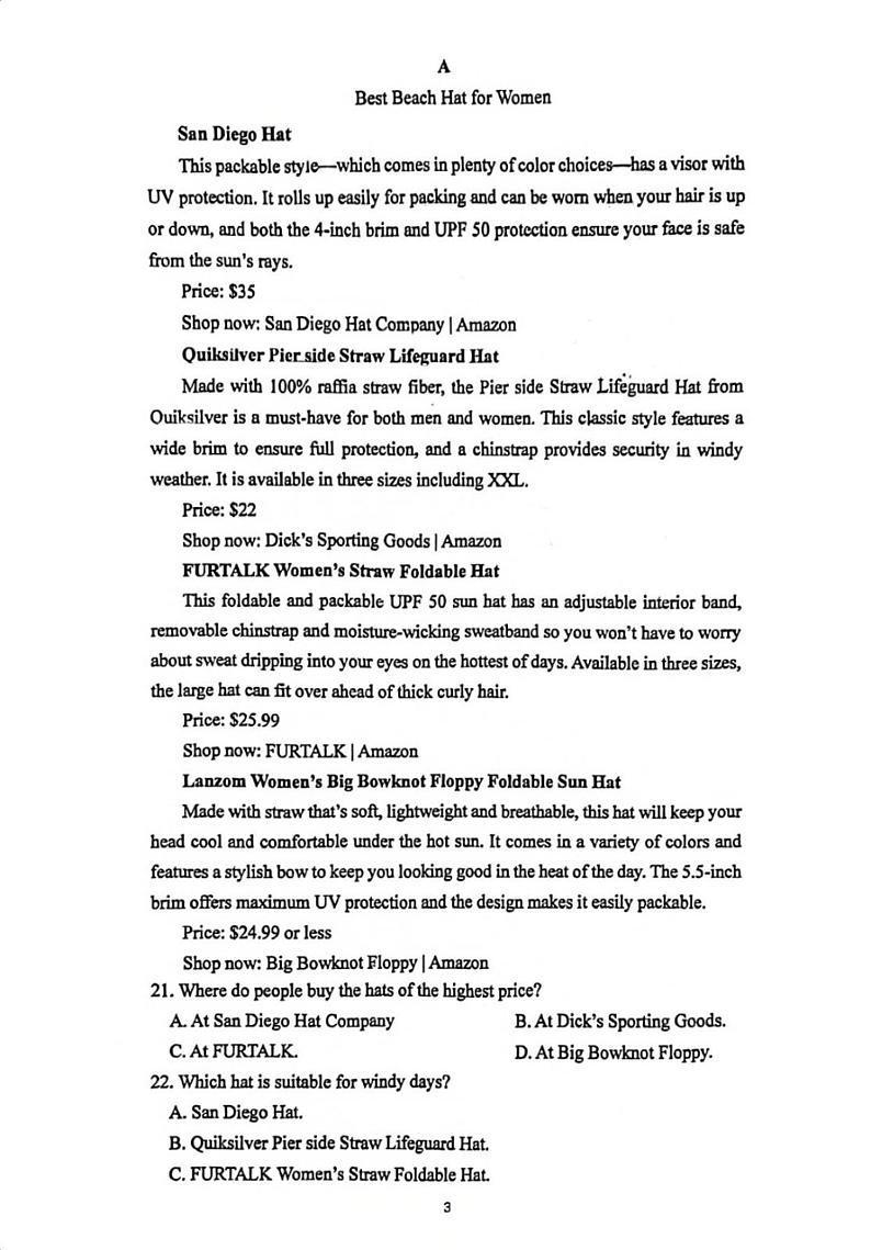 江苏省天一中学2023-2024学年高一上学期9月月考英语试题第3页
