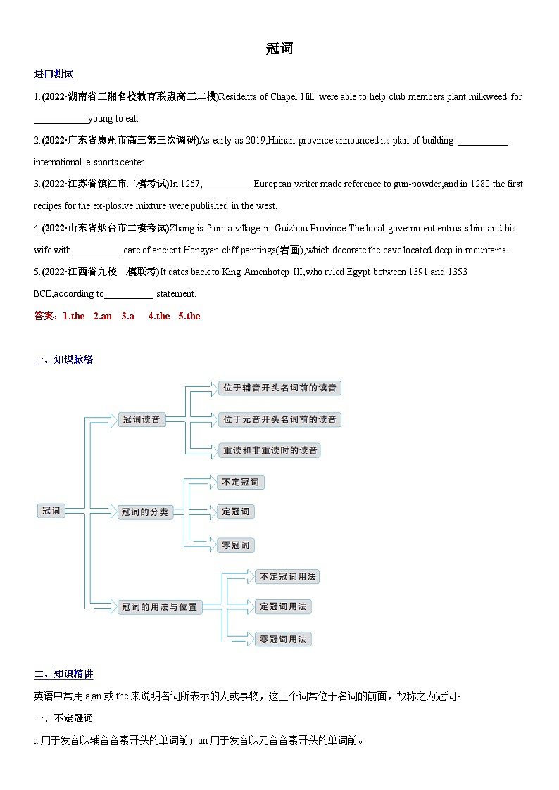 专题03 冠词 - 高考英语一轮复习基础知识能力提升全囊括（译林版·江苏专用）第1页