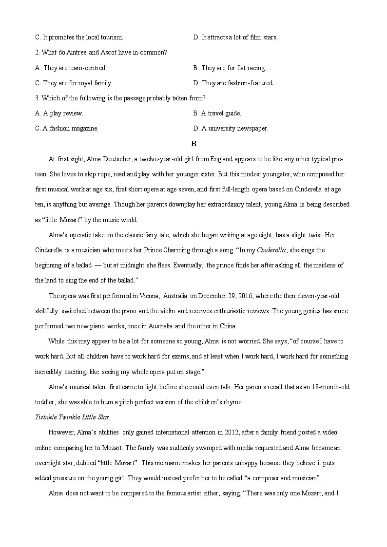 广东省广州市荔湾区培英中学2023-2024学年高一下学期3月月考英语试题（原卷版+解析版）02