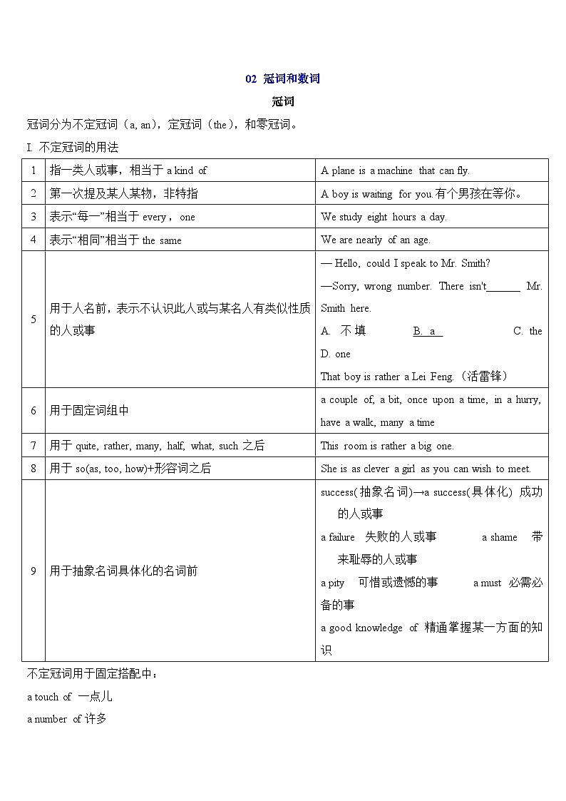 2025年高考英语一轮复习语法能力突破必备(讲解+精练题)-02冠词与数词(解析版)01