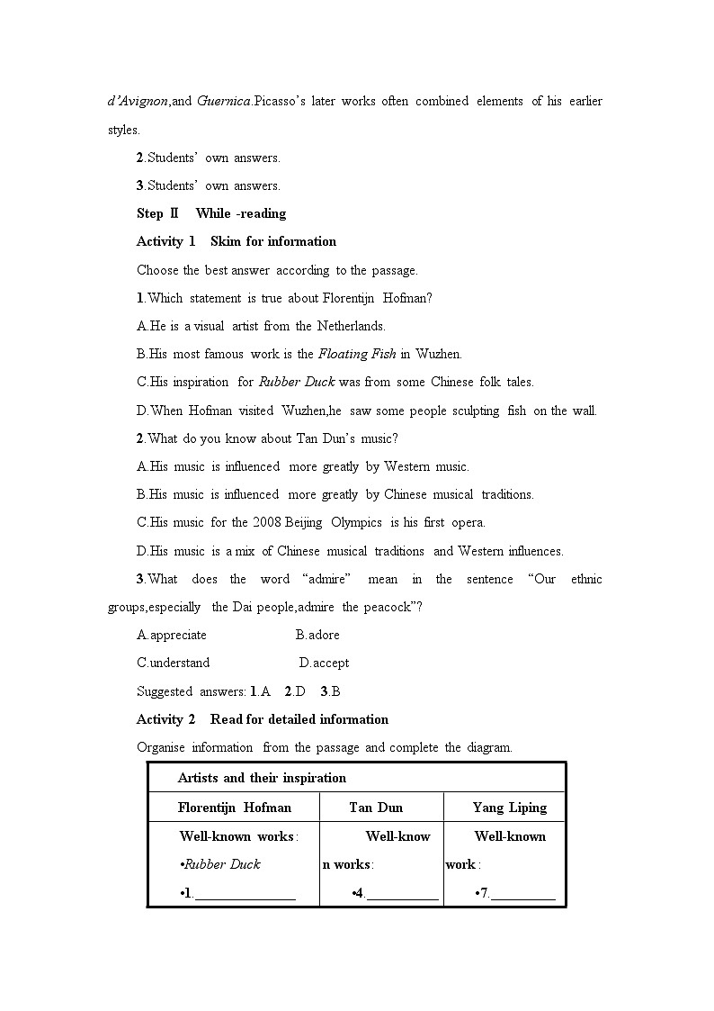 新外研社版高中英语选择性必修一Unit4Meeting the muse-Starting Out&Understanding Ideas教学设计03