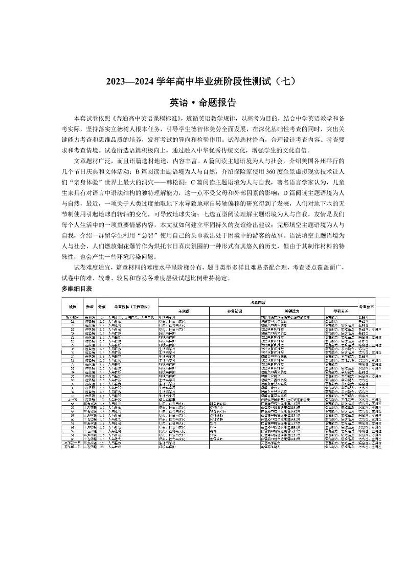 英语高三七联命题报告第1页