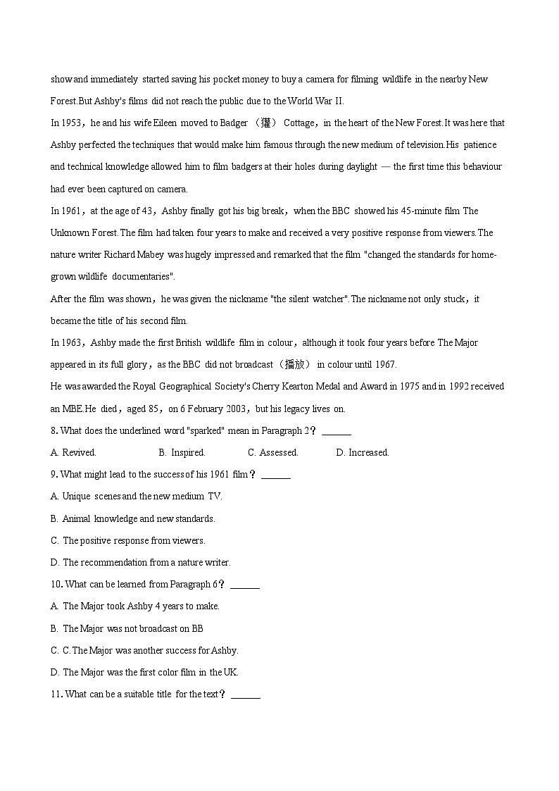 2023-2024学年福建省福州市金山中学高二（上）期末英语试卷（含详细答案解析）03