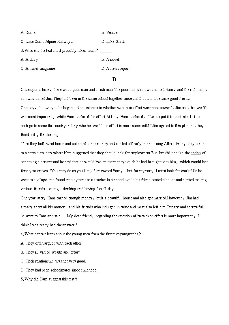 2023-2024学年贵州省黔东南州高一（上）期末英语试卷（含详细答案解析）02