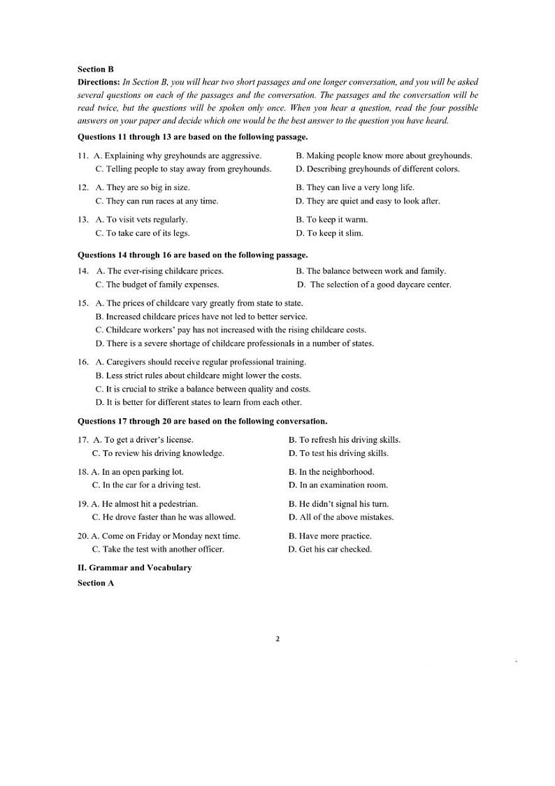 2024年长宁区高三英语一模卷02