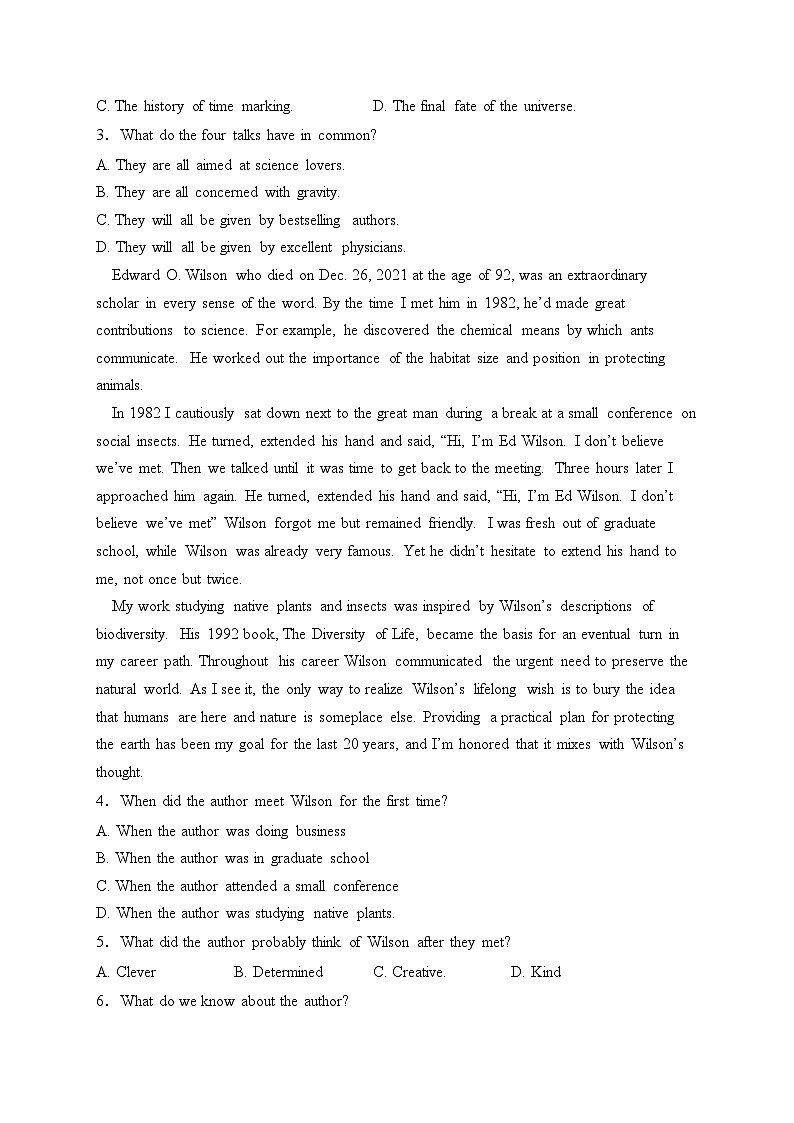 会昌县第三中学2023届高三上学期期中考试英语试卷(含答案)02