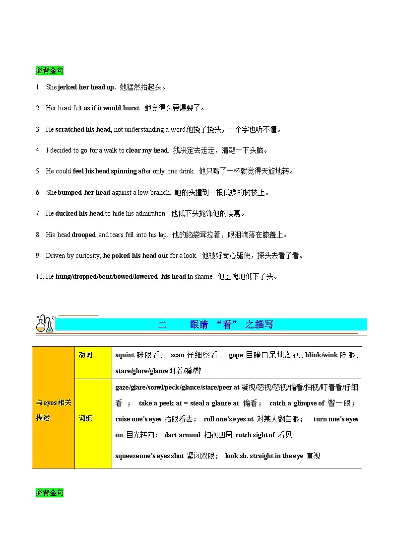 专题 12 读后续写之官能描写（头、看、说、笑、哭、听、思等） -2024年新高考英语满分作文读后续写高分突破+万能金句02