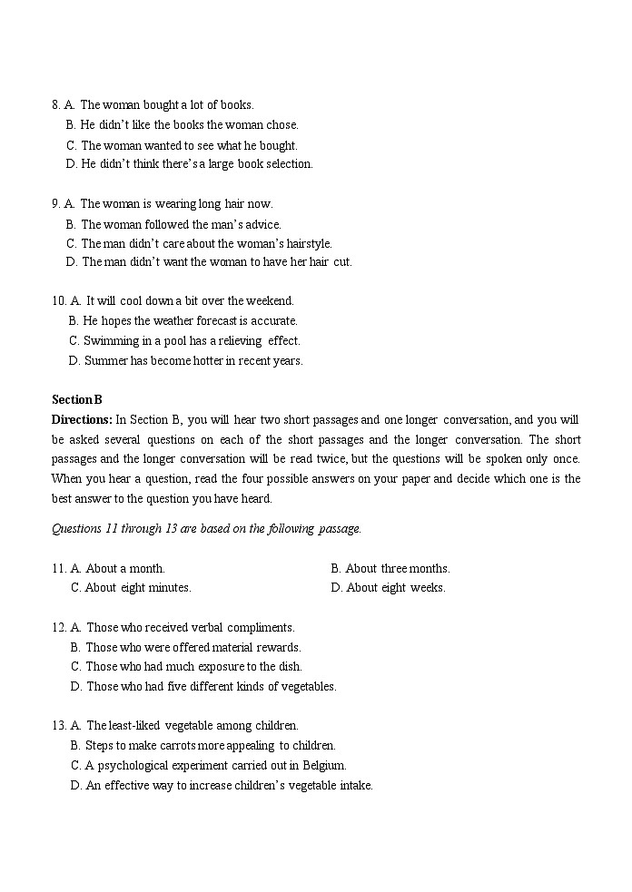 上海市青浦区2024届高三下学期二模英语试卷（Word版附答案）02