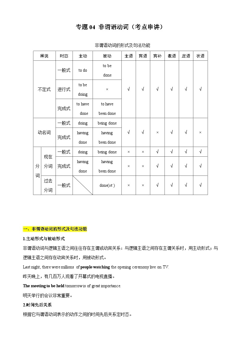 【期中复习】2023-2024学年（人教版2019）高二英语下册专题训练 专题04非谓语动词（考点串讲）课件+讲义.zip01