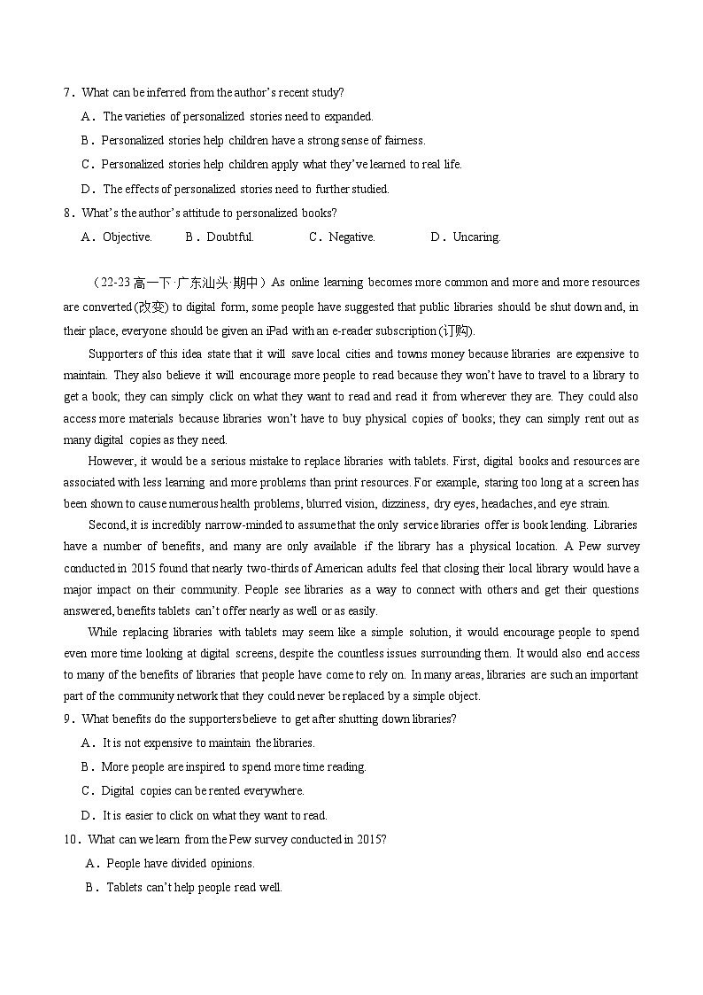 【期中复习】人教版2019 2023-2024学年高一下册英语 考题专练10 阅读理解之议论文.zip03