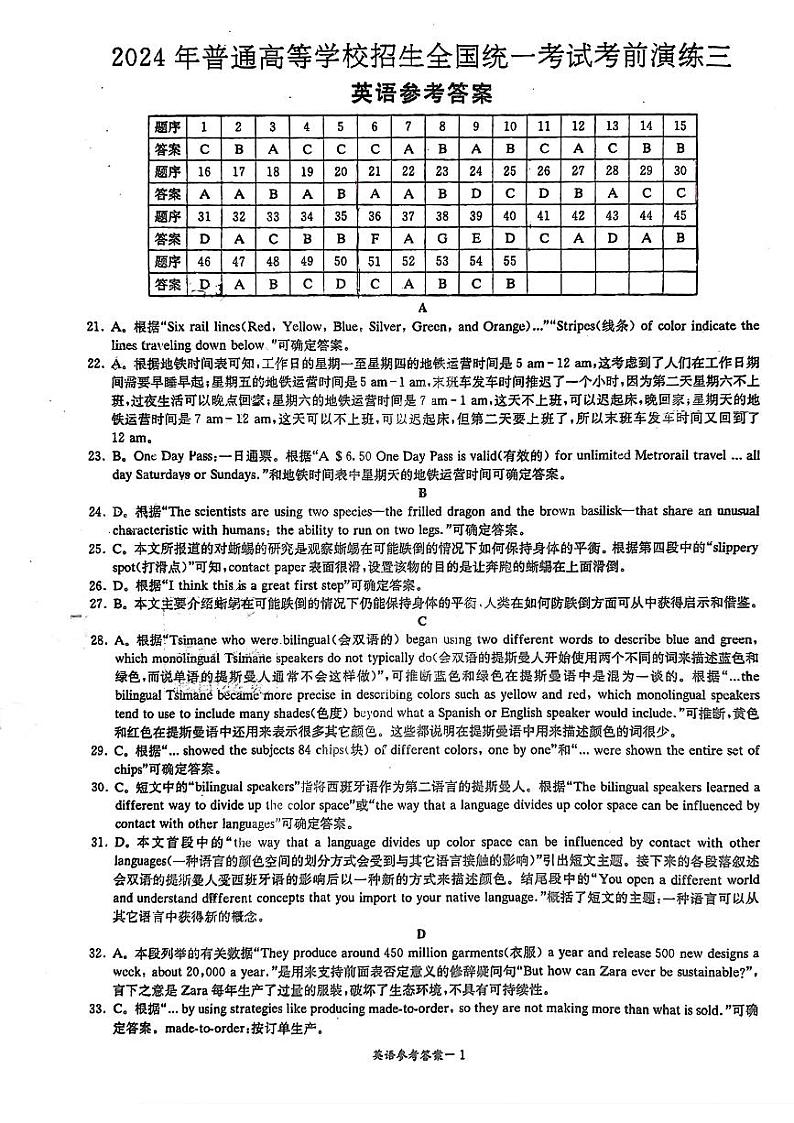 英语参考答案第1页