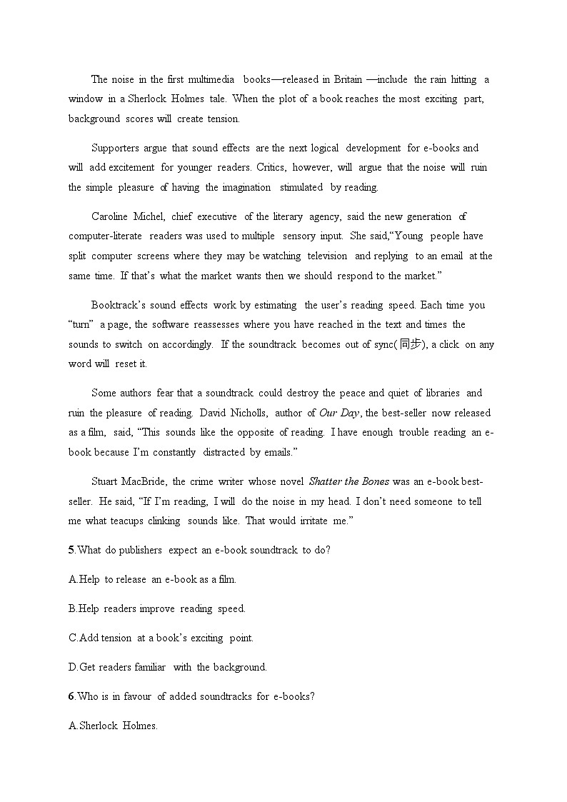 新教材（通用版）高考英语二轮复习考点分类练(七)主旨大意题——文章大意类含答案03