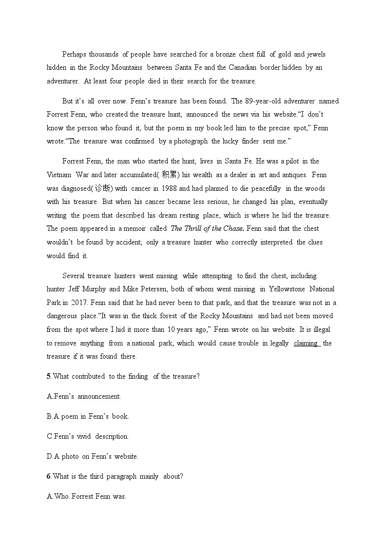 新教材（通用版）高考英语二轮复习考点分类练(十)词句猜测题——词语猜测类含答案03