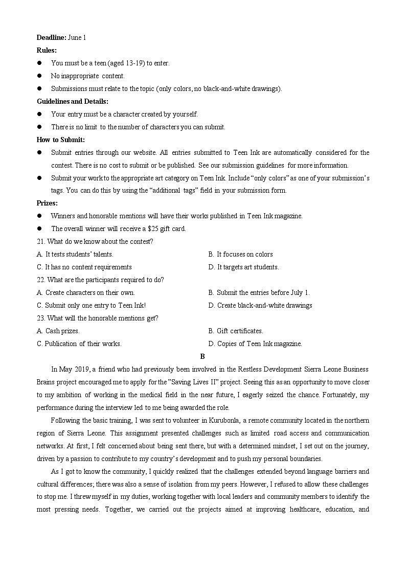 浙江省G5联盟2023-2024学年高一下学期期中联考英语试题03