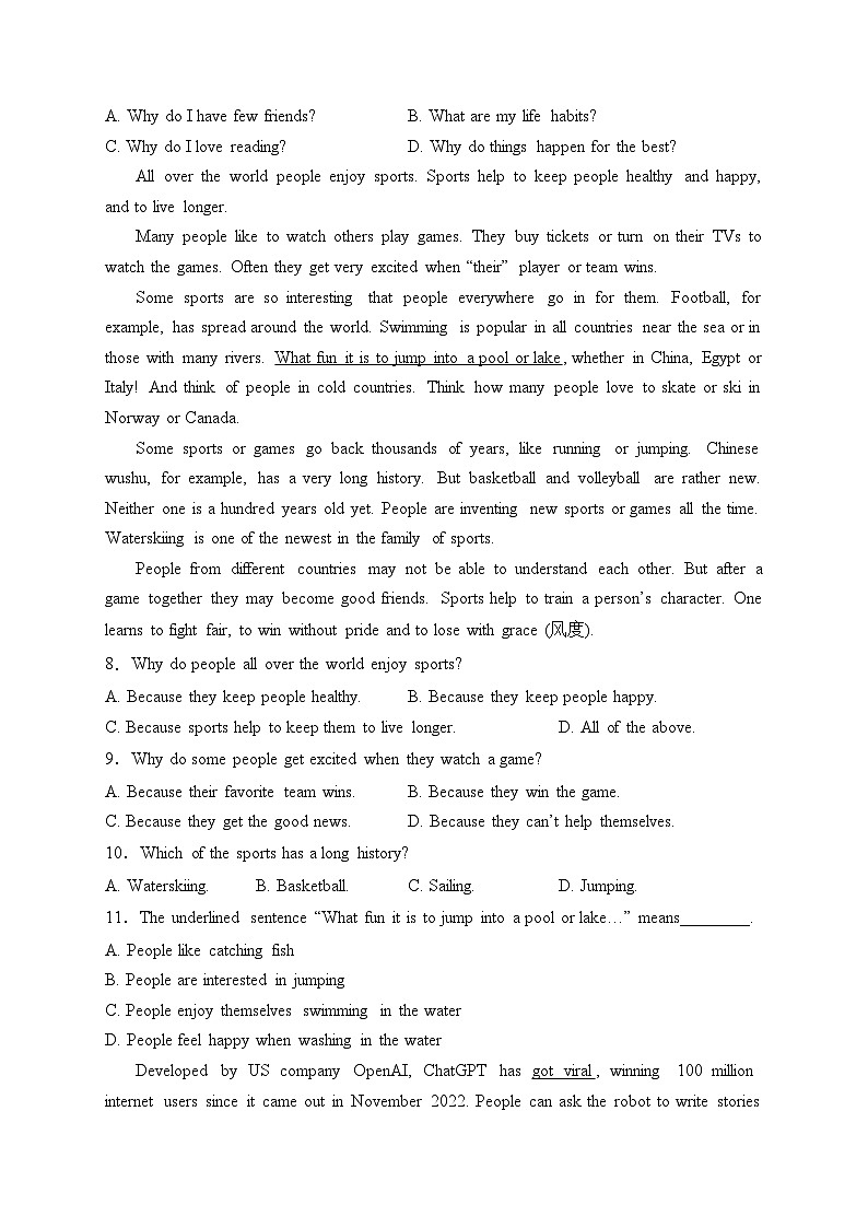 项城市第三高级中学2023-2024学年高一下学期第一次考试英语试卷(含答案)第3页
