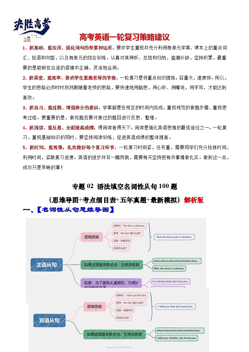 专题02 语法填空名词性从句100题 （精练）--【知识大盘点】2024高考英语一轮复习知识大盘点红宝书01
