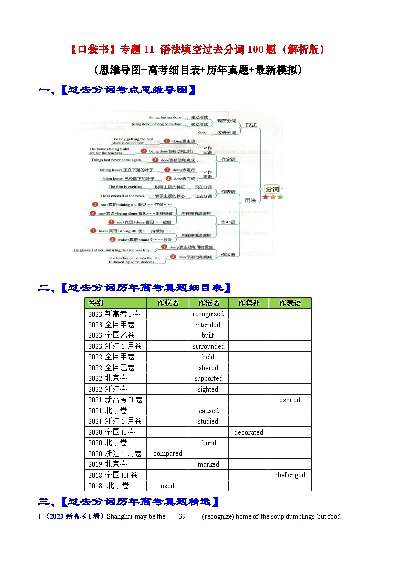 专题11 语法填空过去分词100题（精练） 解析版第1页