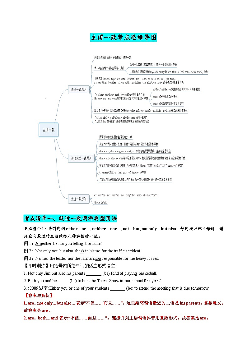 专题16 主谓一致典型用法归纳（清单）--【知识大盘点】2024高考英语一轮复习知识大盘点红宝书02