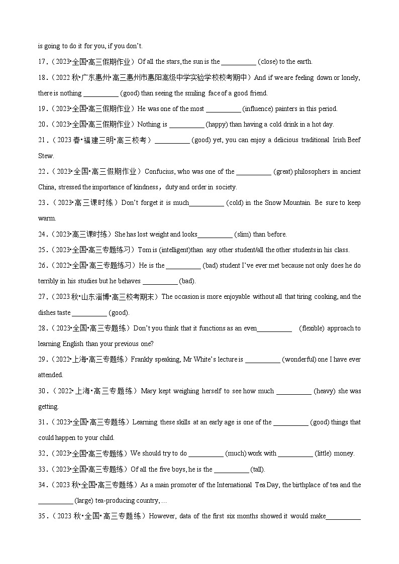 专题18 语法填空形容词副词比较等级100题（精练）--【知识大盘点】2024高考英语一轮复习知识大盘点红宝书03