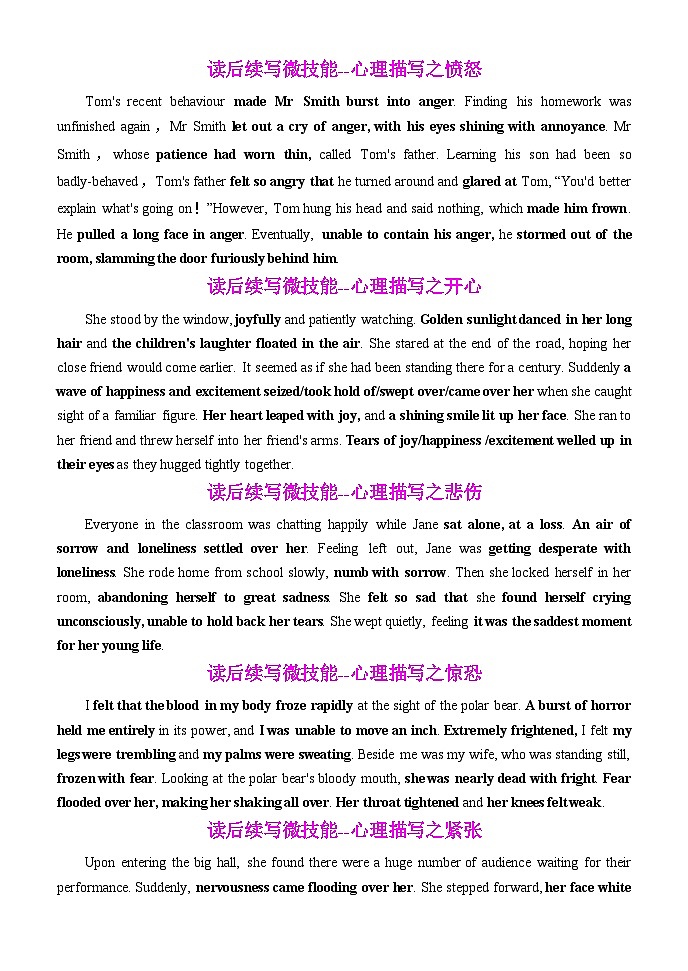 专题50 读后续写微技能心理描写动作描写20段背诵模板--【知识大盘点】2024高考英语一轮复习知识大盘点红宝书02