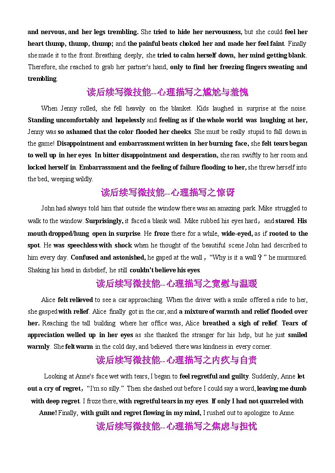 专题50 读后续写微技能心理描写动作描写20段背诵模板--【知识大盘点】2024高考英语一轮复习知识大盘点红宝书03