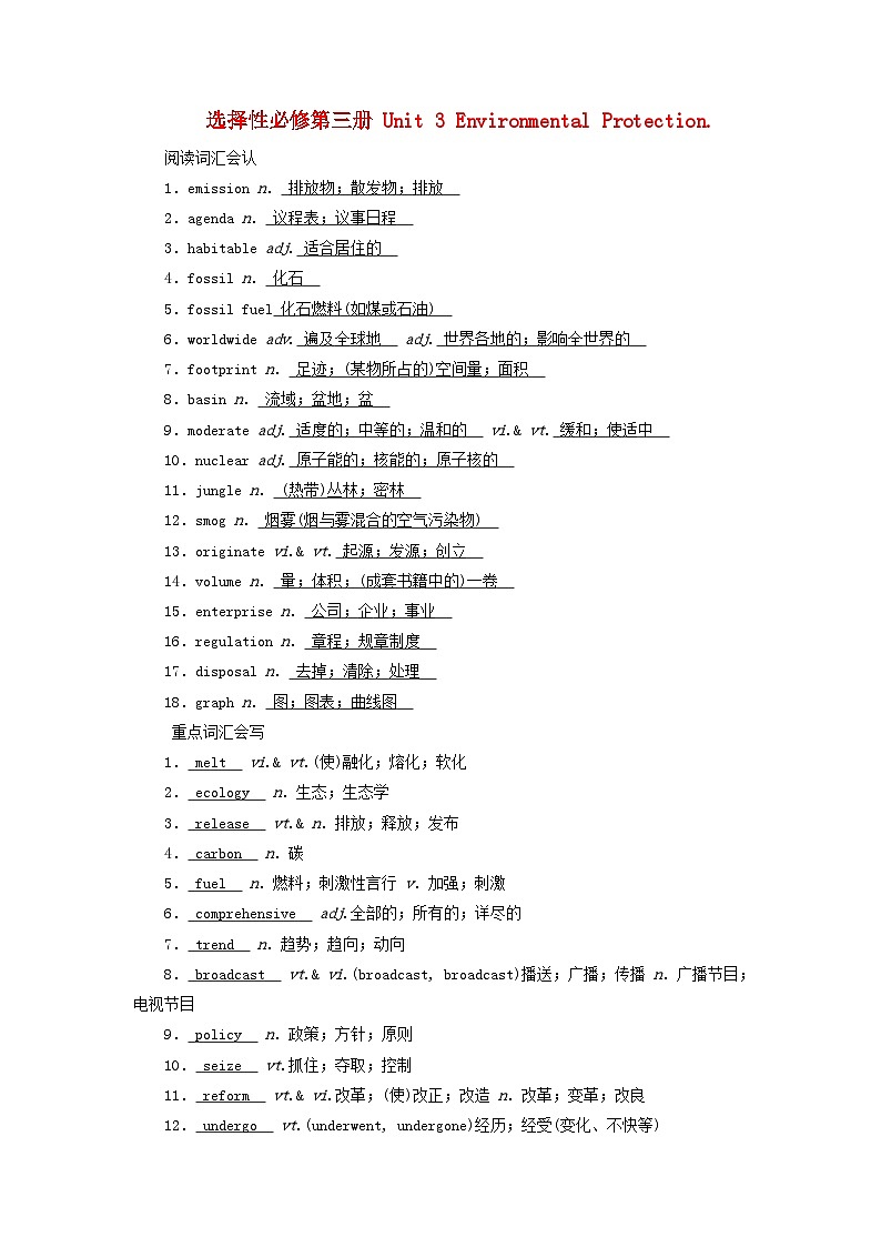 2025版高考英语一轮总复习重点单词练习选择性必修第三册Unit3EnvironmentalProtection第1页